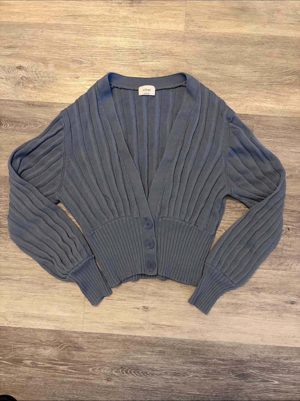 Wilfred Purple Ribbed V-Neck Button-Up Cardigan